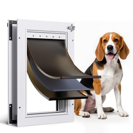 Dog Door For Door All Aluminum 3 Flaps, Medium Doggy Doggie Door, Cat Door White, Heavy Duty Pet Door for Dogs Cats, With Insulation Flap and Lockable Closing Panel, Telescoping Tunnel, Pet Up to 45lb