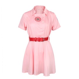 ROLCHARM Women Girls Dottie Baseball Costume Dress Outfit With Hat & Belts Pink Adult League Baseball Fancy Dress Up Uniform (XX-Large)