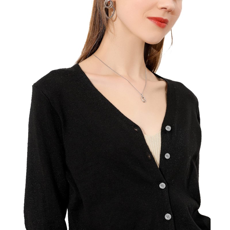 Blostirno Women's V-Neck Knit Cardigan, Cotton, Plain, Thick, Office, Loose,