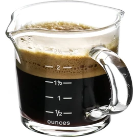 QWORK Espresso Shot Glass with Handle, 2 Pack 3-Ounce Double Spout Glass Measuring Cup Triple Pitcher Milk Cup with Two Scales (OZ&ML)