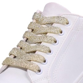 Anopo 2 Pairs Glitter Shoe Laces for Sneakers 10mm Wide Bling Metallic Rhinestone Shoe String for High Tops Light Gold 100cm