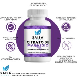 Citrato De Magnesio  240 Cpsulas  Saisa Herbal  Suplemento Alimenticio Calidad Premium  Energa, Relajacin Muscular Y Bienestar General                