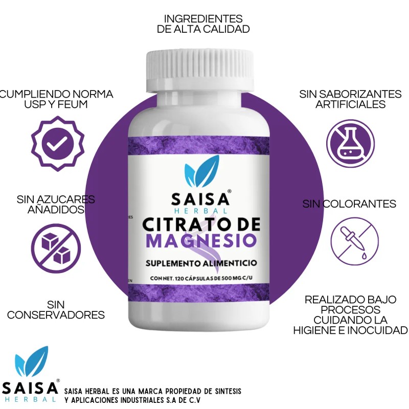 Citrato De Magnesio 240 Cpsulas Saisa Herbal Suplemento Alimenticio Calidad