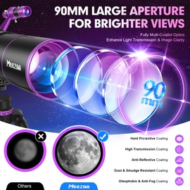 MEEZAA Telescope, Telescope for Adults High Powered, 90mm Aperture 550mm Portable Professional Refractor Telescopes for Kids & Astronomy Beginners with Tripod, Phone Adapter, Carry Bag & Moon Filter
