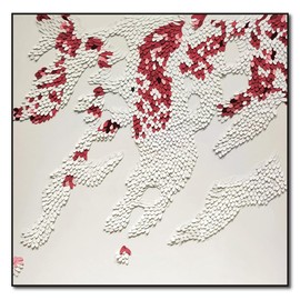 COOLDEI 3D Handwoven Leather Floral Wall Art 'Sunset Blush' - Abstract Blooming Splendor Painting 24"x24" | Red Leather Woven Texture | Light-Interactive Modern Decor for Living Room, Bedroom(Sakura Pink)