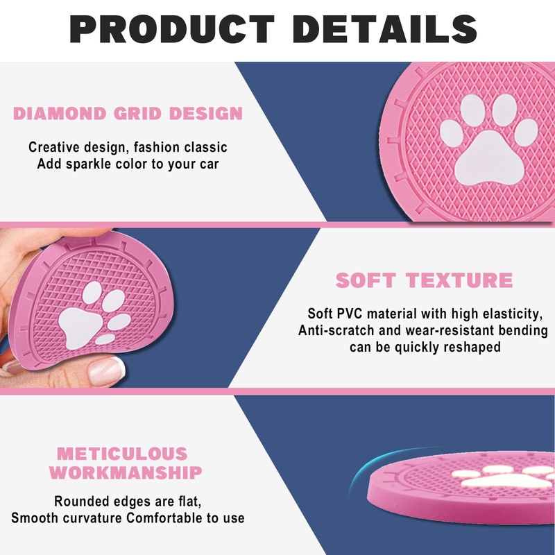 Piburth 4 Pack Car Cup Holder Coasters, Dog Paw Insert