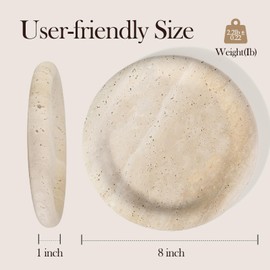 Koville Italian Round Travertine Tray, 8" Vanity Decorative Marble Tray for Countertop, Catchall for Perfume, Candles, Jewelry Dish