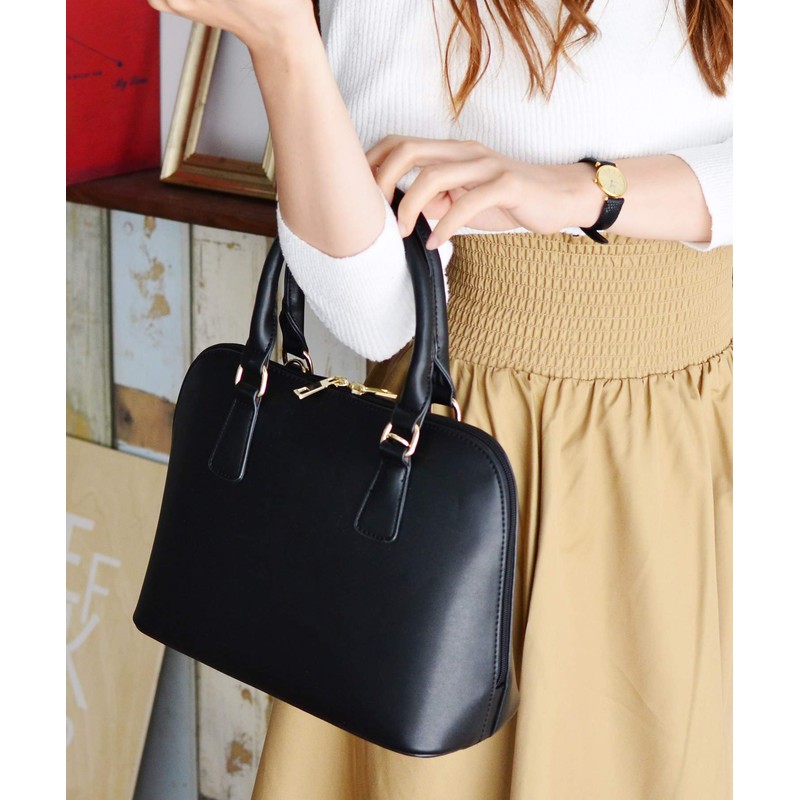 Lux blpa-p1406-00s Round Zipper 2-Way Handbag, Normal Black