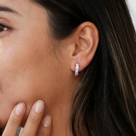 AGRULE 14mm Small Huggie Hoops 14K White Gold Plated Sterling Silver 5mm Thick Chunky Alexandrite Hoop Earrings for Women