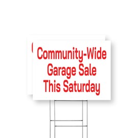 Community Wide Garage Sale This Saturday Yard Sign 2 Pack of 18 Inch x 24 Inch Double Sided Weatherproof Heavy-Duty Plastic with Stake | Local Events, Sales Promotions, Neighborhood Sign | Made in USA