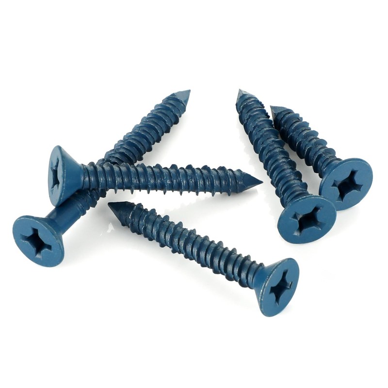 3/16" x 1-1/4" Concrete Screws, 100 PCS Blue Flat Head