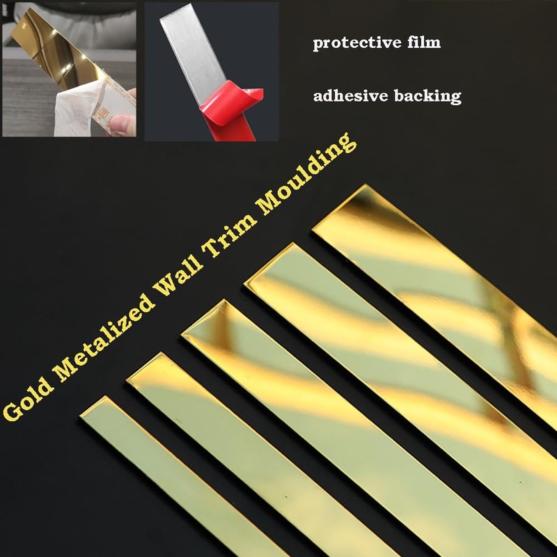 JEWELTH 16FT/5M Gold Metalized Wall Trim Molding Peel & Stick,