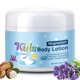 Magnesium Lotion For Kids & Babies, Bedtime Cream For Sleep, Leg Cramps, Lavender Calming Magnesium Oil Lotion For Bone & Muscle Relaxation, Apply to Feet, Legs, Body, 4 OZ.