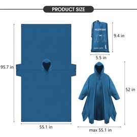 YILUYISHE - Poncho de lluvia unisex para adultos, chamarra impermeable con capucha para senderismo, camping y al aire última intervensión, azul mar, Large