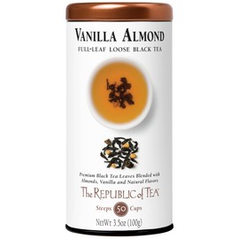 The Republic of Tea Vanilla Almond Full-Leaf Loose Black Tea 3.5 Oz Tin | Steeps 50 Cups | Caffeinated