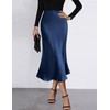 HOTOUCH Womens Blue Satin Midi Skirt Zipper High Waist Skirt
