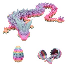 Creativity 3D Printed Dragon Eggs with Dragon Inside 14Inch Crystal Dragon in Dragon Egg Articulated Dragon Fidget Toys for Executive Home Office Decor (Rainbow Color)