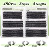D-Curly 초보자를 위한 D-Curly 클러스터 속눈썹 연장 480Pcs 볼륨 DIY