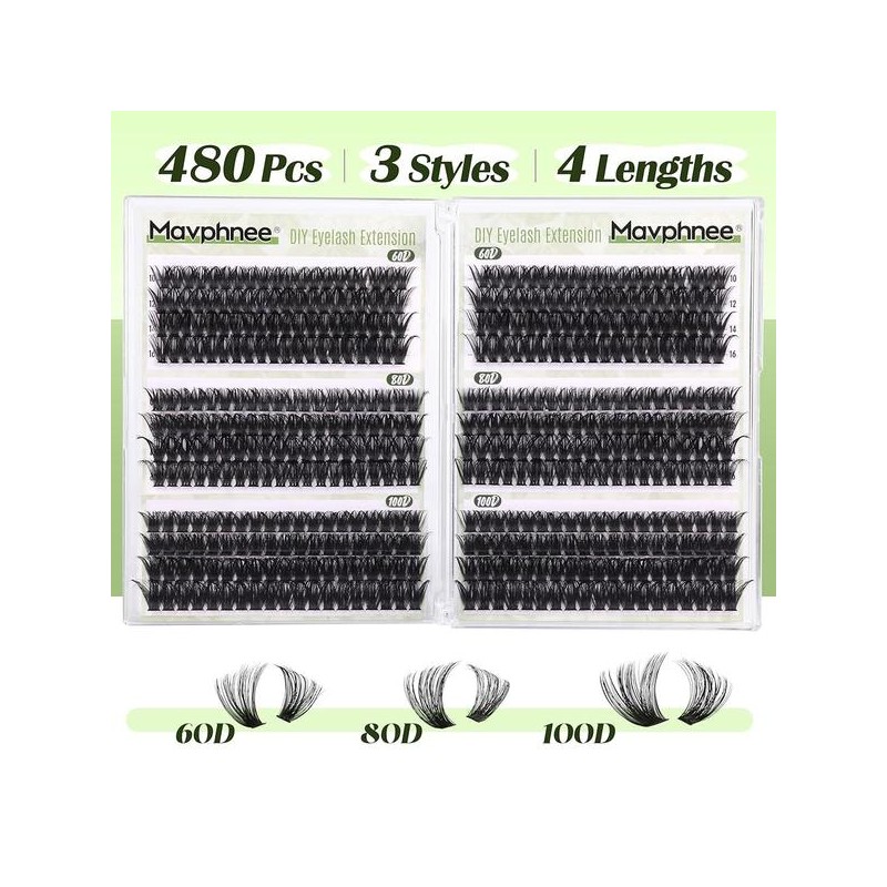 D-Curly 초보자를 위한 D-Curly 클러스터 속눈썹 연장 480Pcs 볼륨 DIY