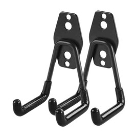 Teensery 2 Pcs Garage Hooks Wall Mounted Garage Storage Utility Hooks Double Hooks Garage Hanger Organizers Garden Tools, Black