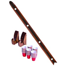 GoPong Das Shotten Ski - Rustic Wood 4 Person Drinking Ski with 50 Plastic Shot Glasses