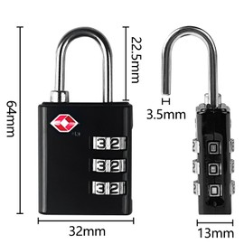 Newpop Pack of 2 TSA Suitcase Lock, Luggage Lock, 3-Digit Locks, Combination Lock, Theft for Travel Suitcase, Locker, Backpack, Luggage, Padlock Small, Luggage Locks, Black