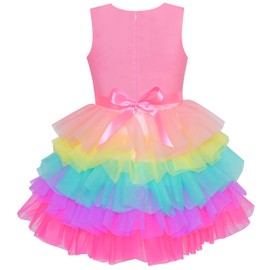 Sunny Fashion Girls Dress Unicorn Rainbow Colorful Tiered Layers Costume Headband Size 4