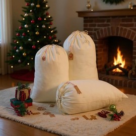 Clysee 8 Pcs Sublimation Blank Christmas Santa Bags Large Christmas Gift Bags Xmas Cheese Cloths Muslin Drawstring with 50 Kraft Paper Tags and Strings for DIY, 26.8 x 18.9 Inch