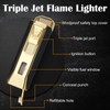 FLABOX Triple Jet Flame Torch Lighter with Punch and Holder,