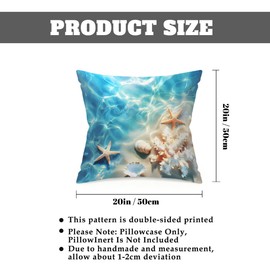 Summer Sea Beach Starfish Seashell Outdoor Waterproof Throw Pillow Covers Set of 2 Decorative Square Pillow Case 20x20 in Farmhouse Cushion Cases Pillowcase for Garden Patio