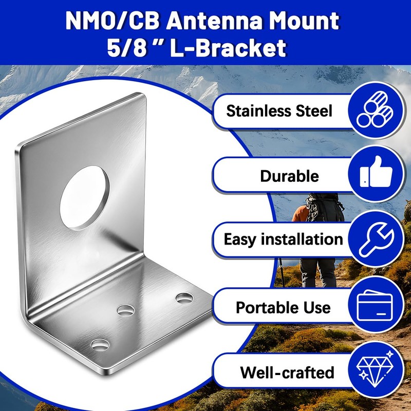 NMO Antenna Mount L-Bracket 5/8'' Hole 304 Stainless Steel Mobiles