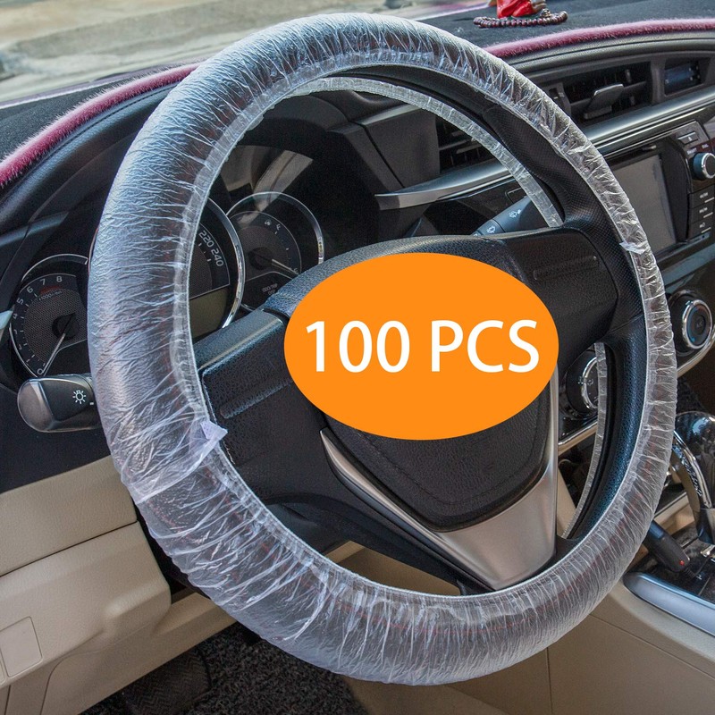 100PCS Disposable Steering Wheel Cover, Universal Plastic Transparent Car Steering