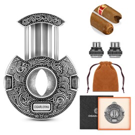 Hancigar Cigar Cutter Vintage Carved V-Cut Cigar Cutter with 2 Different Diameters of Cigar Drill（Gray），Gifts for Men