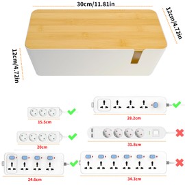 JJQHYC Cable Tidy Box White Cable Box with Bamboo Lid Large Cable Management Box Cable Organiser for Hiding Cables and Plugs