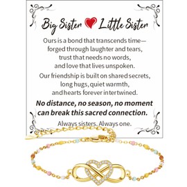 ailov Gifts for Sister, Big & Little Sister Gift for Birthday Christmas, Heart Bracelet, Meaningful Mother's Day Presents for sister, Inspirational Jewelry for Women (Big & Little Sis)