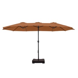 MFSTUDIO 15ft Double Sided Patio Umbrella with Base Included, Outdoor Large Rectangular Market Umbrellas with Crank Handle for Deck Pool Shade, Coyote Tan