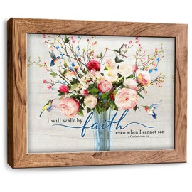 UIAMT Christian Wall Art Bible Verse Pictures Wall Decor Religious Floral Canvas Country Flower Print Painting Modern Home Artwork for Bathroom Bedroom Living Room Kitchen Office Framed 10"x8"