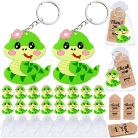 Elecrainbow 60 Pack Snake Party Favors Include 20 Snake Keychains, 20 Thank You Tags, 20 Gift Bags for Safari Party, Jungle Baby Shower, Animal Themed Kids Birthday, Wild ONE First Birthday