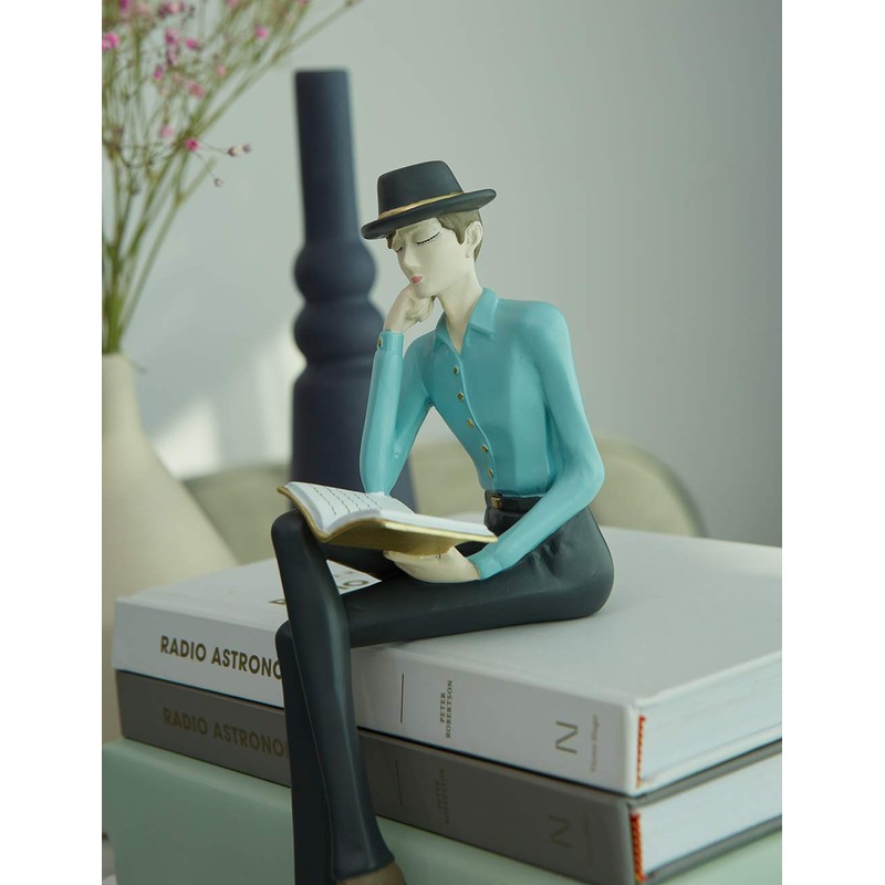 HAUCOZE Modern Home Decor Sculpture Reading Man Figurine Statue Table