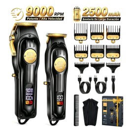 Máquina para Cortar Cabello CIICII Profesional, Set de Cortapelos y Recortadora para Hombre con Pantalla LED y 9 Peines Guía