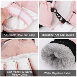 QKURT Pink Waterproof Snow Gloves Winter Ski Mittens Touchscreen for Adults, Unisex, Men and Women
