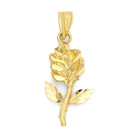 10k Real Solid Gold Rose Pendant for Necklace, Romantic Flower Jewelry for Her Anniversary Wedding Gifts