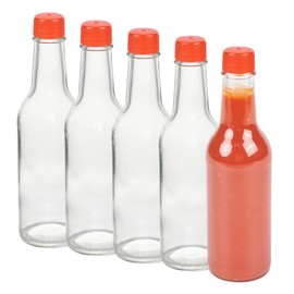 Restaurantware-Vetri 9 Ounce Woozy Bottles, 10 Empty Sauce Bottles With Red Caps - Dishwashable, Durable, Clear Glass Hot Sauce Bottles, For Salad Dressings, BBQ Sauce, Oil, Tincture, And More