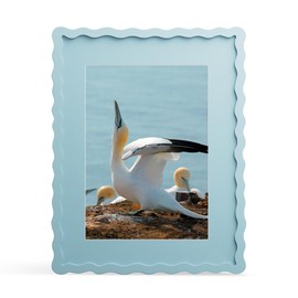 THKRLOF 11x14 Picture Frame with Mat for 8x10, Wavy Edge Wooden Real Glass Photo Frame for Wall Hanging, Blue, 1 Pack