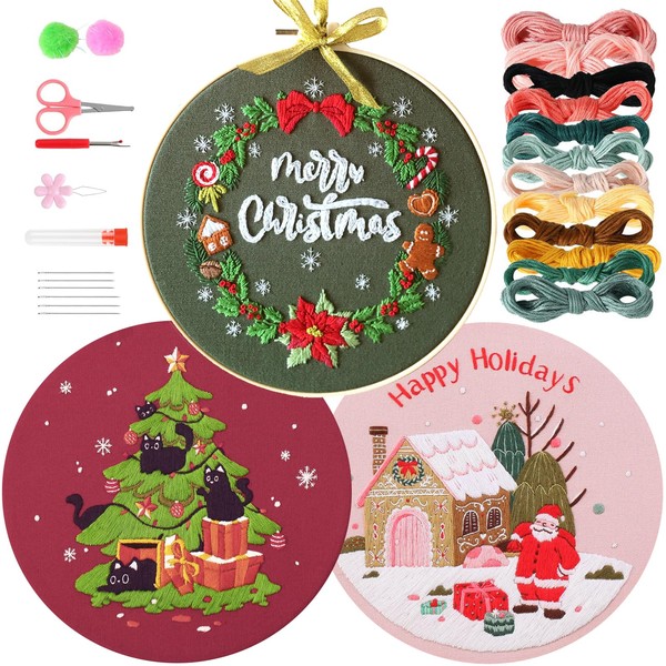 Embroidery Kit for Beginners, 3 Sets Embroidery Stitch Practice Kit,