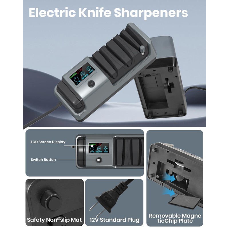 Upgrade 5 in 1 Electric Knife Sharpener with LCD Screen,