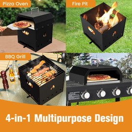 CHEFJOY 4 in 1 Pizza Oven Outdoor, 2-Layer Detachable Pizza Oven w/Shovel, Pizza Stone, Cooking Grill, Protective Cover & Convenient Handle, Charcoal Grill Oven & Fire Pit for Party, Camping, BBQ