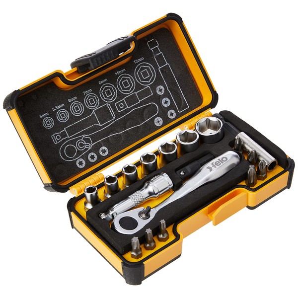 Felo XS Pocket Size 18-Piece Set With Mini Ratchet Metric In Strong Box