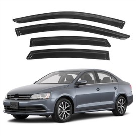 KPY Window Visor Compatible with Volkswagen (VW) Jetta 2011-2018, 4PC Rain Guard Side Window Vent Deflectors Tape-On Style, 2011 2012 2013 2014 2015 2016 2017 2018