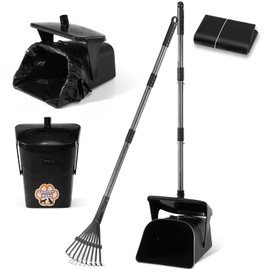 Ulugt Stainless Steel Dog Pooper Scooper,40" Long Handle Swivel Bin and Rake,20 Waste Bags - Heavy Duty Portable Metal Poop Scooper for Large,Medium and Small Dogs